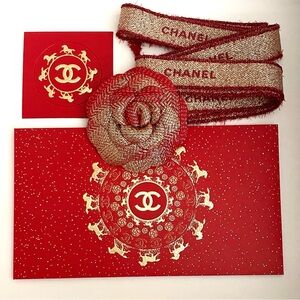Chanel Red Envelope, Sticker, Ribbon & Camellia